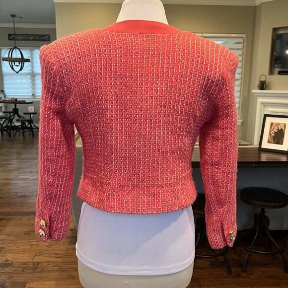 VTG Doncaster Women's Pink Tweed Wool Crop Blazer Jacket Size 14 Shrunk fits M L - Picture 5 of 14